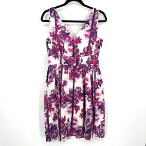 ERDEM Purple Pink White Floral Cotton Silk V-Neck Sleeveless Spring Mini Dress 8
